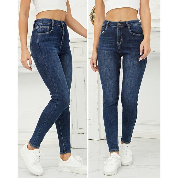 Women's Fleece Lined Thermal Skinny Jeans Denim Pants for Winter Outfits - Picture 4 of 6